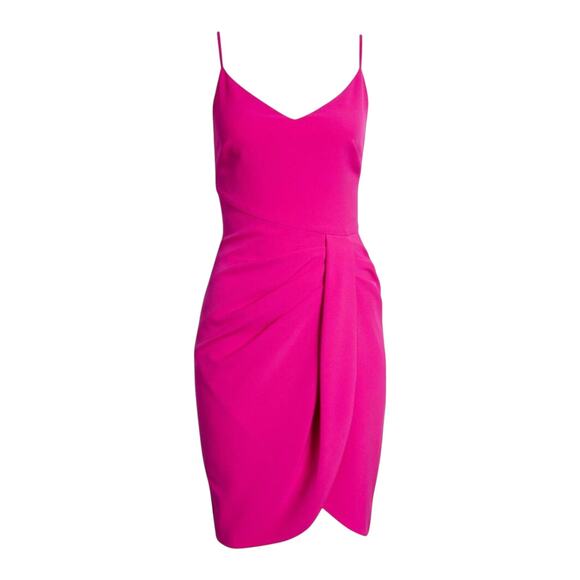 Black Halo Sz 2 Sadora Side Twist Mini Dress Pink Spaghetti Strap Cocktail Party - Picture 2 of 10